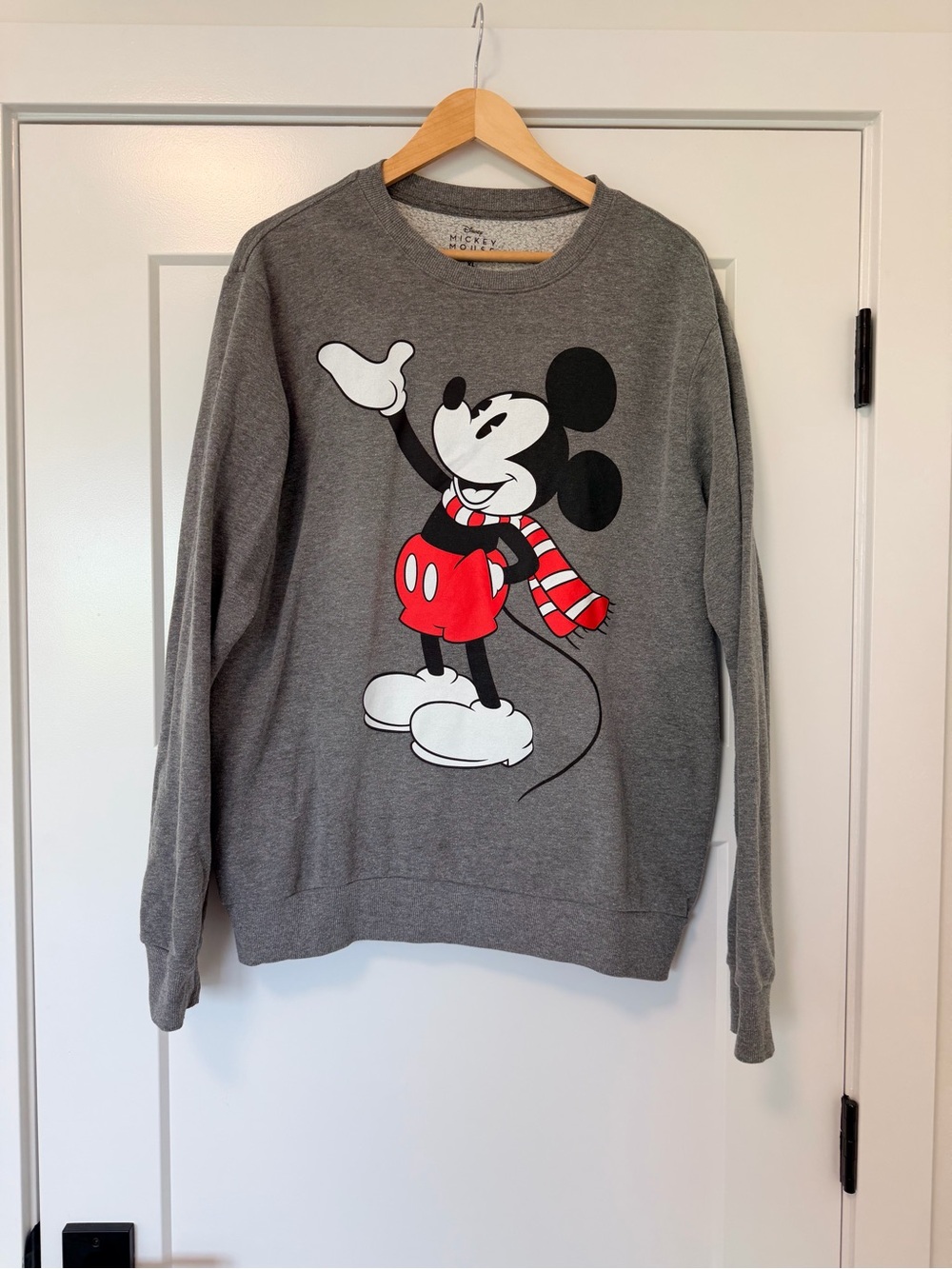 Disney Gray Crewneck Sweatshirt with Red-Accented Mickey Graphic